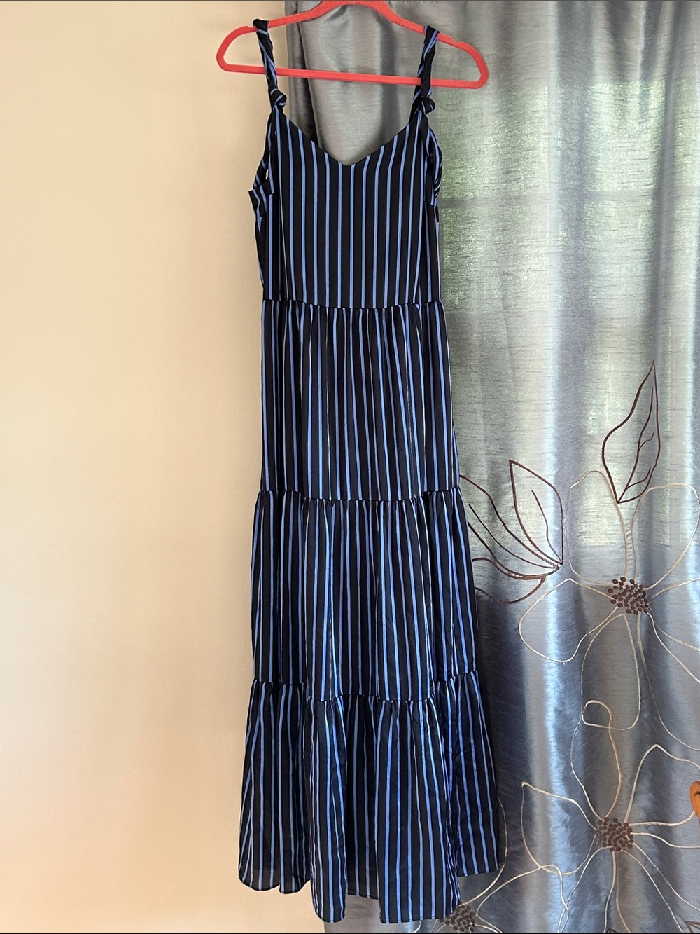 Banana Republic Navy and Light Blue Striped Tiered Maxi Dress